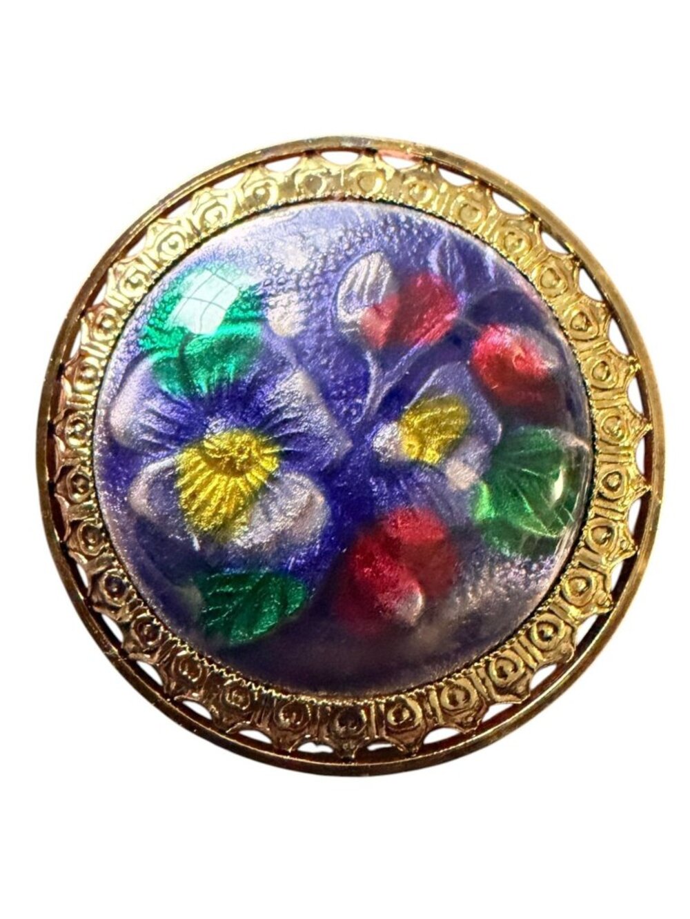 Vintage Reverse Carved Lucite Brooch Gold Tone Floral Pin 1950s New Old Stock